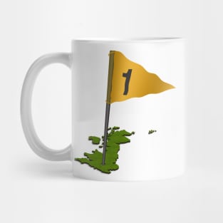 3d putting green in the shape of the UK with flag Mug